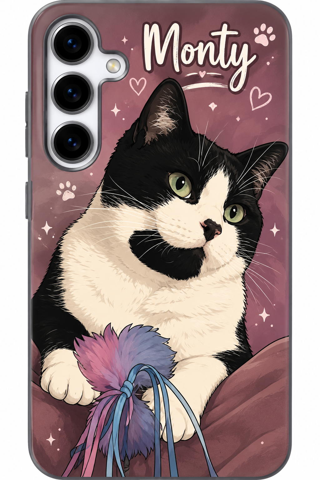 Personalised pet portrait printed on a Samsung phone case